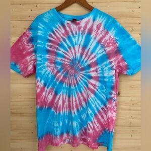 NEW Unisex XL GILDAN Soft Style Gender Reveal Pink Blue Spiral Tie-Dye T-Shirt